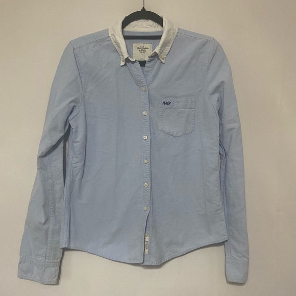 Abercrombie & Fitch vintage LIKE NEW baby blue contrast collar fitted button dwn - Picture 1 of 4
